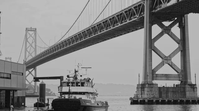 Black and white view of the Bay Bridge